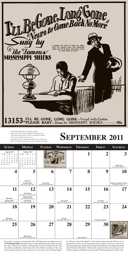 Tefteller 2011 Blues Calendar sample month