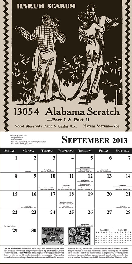 Tefteller 2011 Blues Calendar sample month