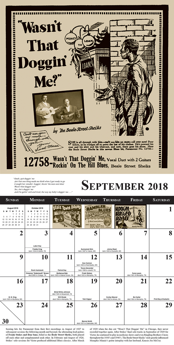 Tefteller 2011 Blues Calendar sample month